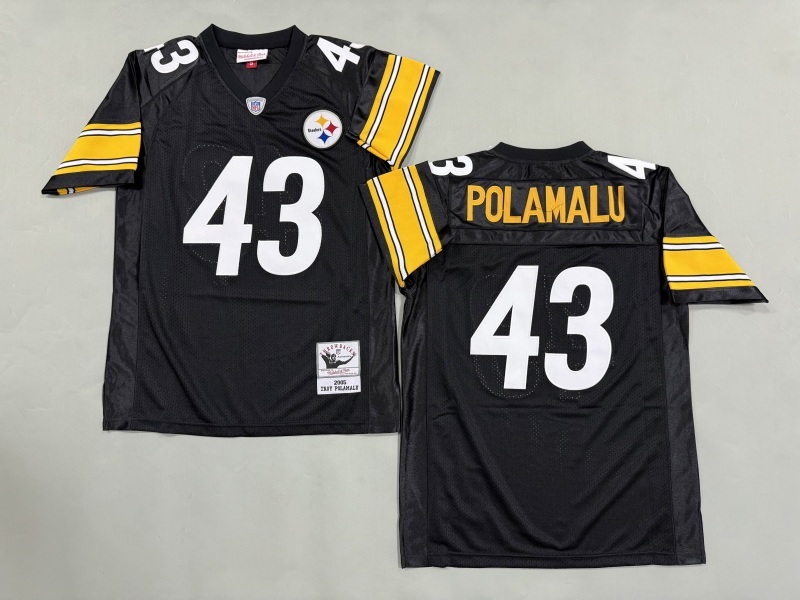 Men 2025 Pittsburgh Steelers #43 Polamalu black Throwback Limited NFL Jersey style 004